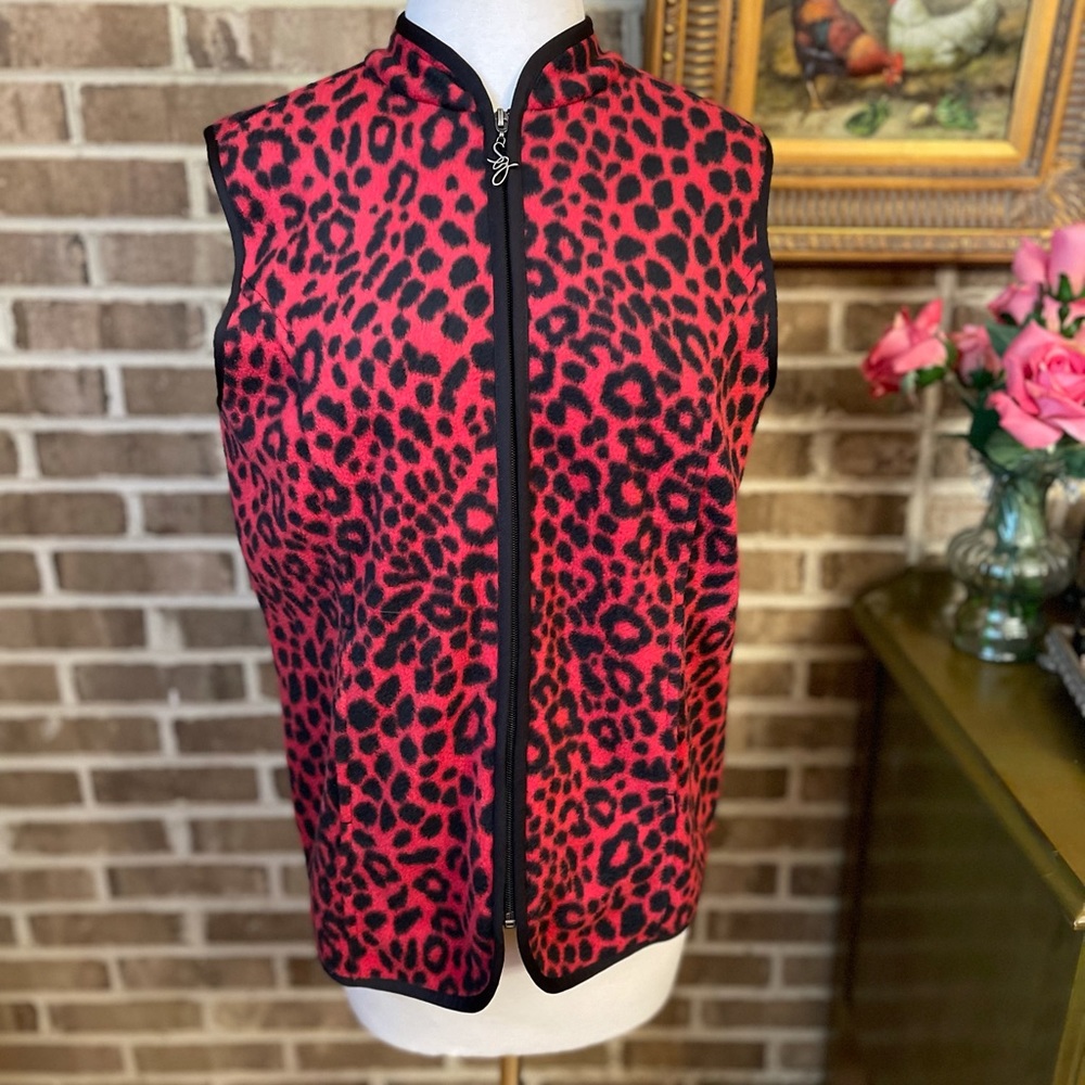 Susan Graver red/black cheetah print fleece vest